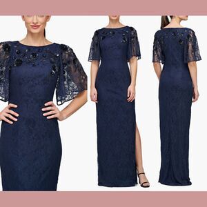 NWT $298 JS Collections [‎ 6 ] Navy Kalani Embellished Lace Gown #Q925